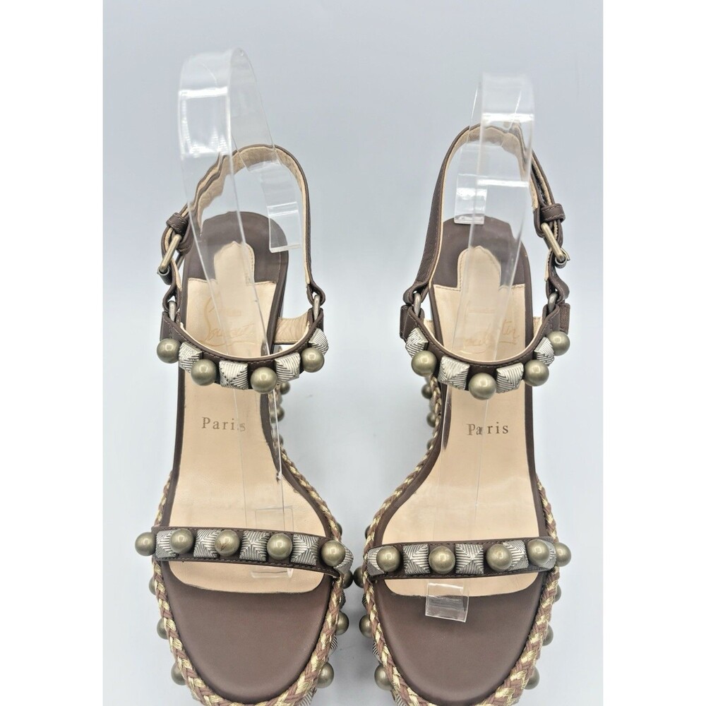 Christian Louboutin Cataconico 120 Brown Leather Wedge Espadrilles Size EU 38 - Picture 6 of 13